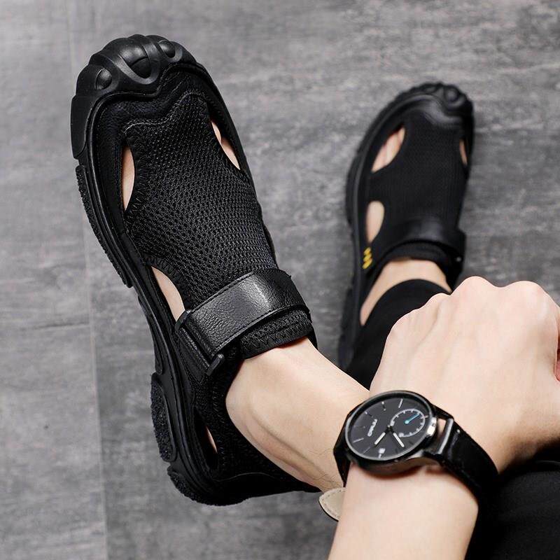 夏季新款男士透气包头凉鞋潮流户外休闲罗马洞洞鞋防滑沙滩涉水鞋