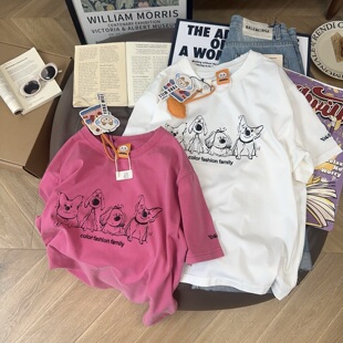 T恤内搭女韩 Yongwill小羊纸袋家砂洗做旧200g纯棉短袖 真 好爱