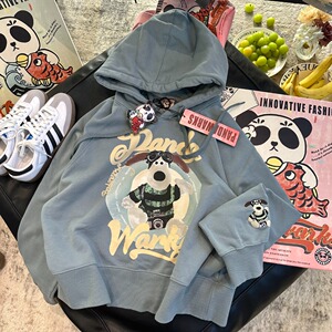 口碑新款！JU推Pandawarks熊猫纸袋家宽松短款加绒连帽卫衣女外套