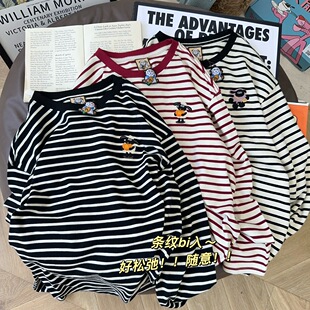 值得无X回购！yongwill小羊纸袋家百搭纯棉条纹长袖T恤内搭打底女