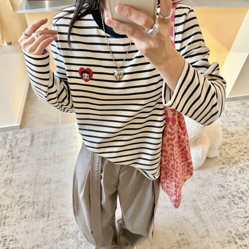 Pandawarks纯棉条纹长袖T恤女