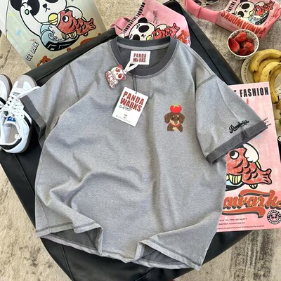 纸袋家卡通刺绣小狗可爱短袖T恤