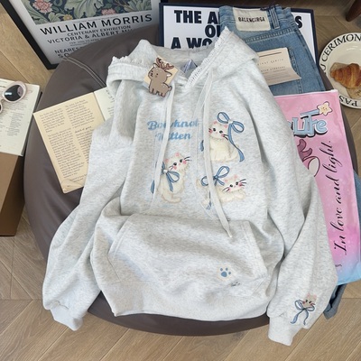 可爱卡通连帽毛圈卫衣女秋冬韩版