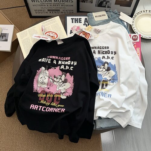 纯棉卡通印花长袖T恤女显瘦