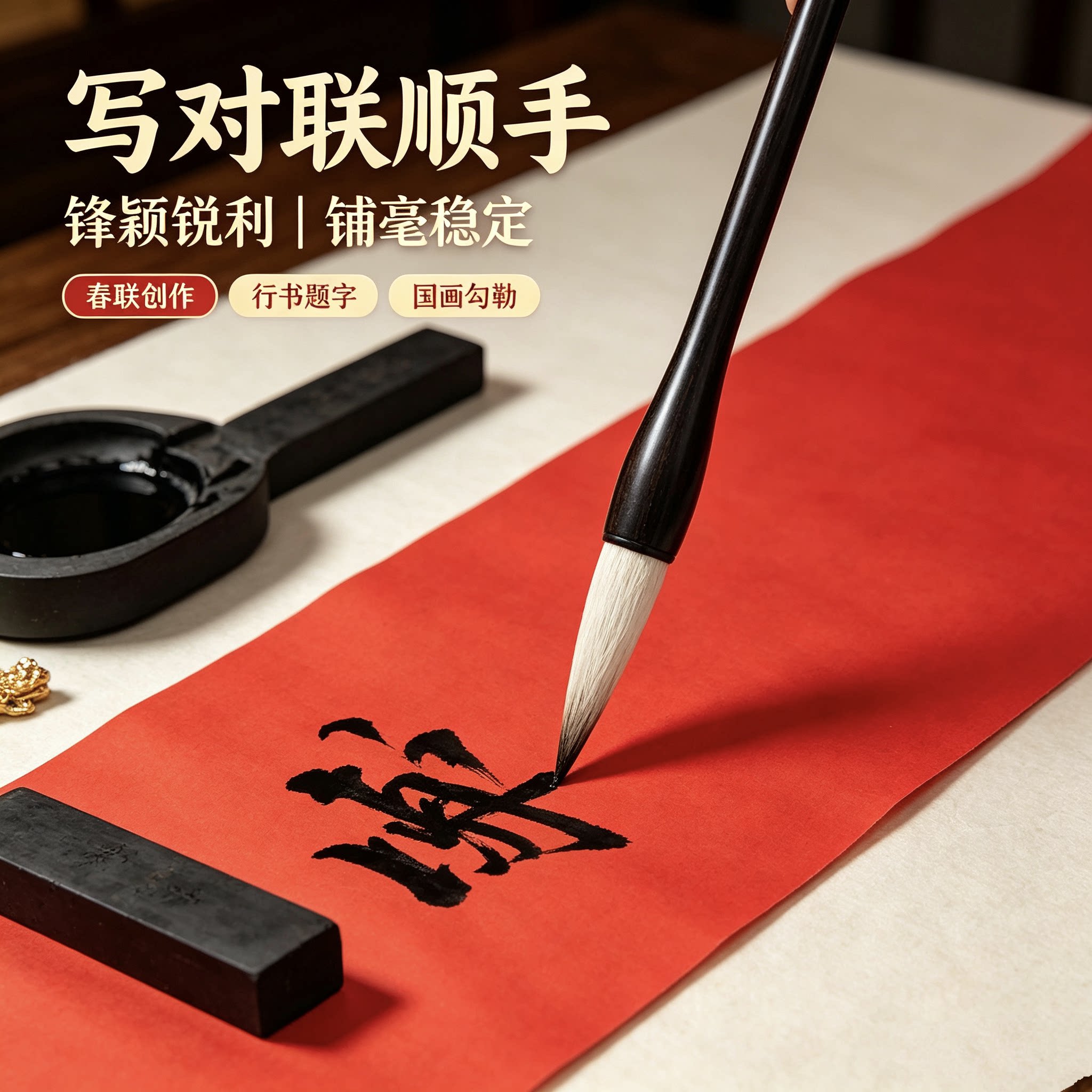 无刻字黑檀木兼毫毛笔大楷书法国毛笔