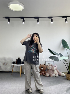 轻薄复古竖条纹宽松直筒休闲裤阔腿裤大牛家大码女装胖MM