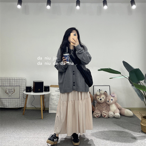 洋气慵懒日系简约灰色宽松毛衣外套大牛家大码女装胖MM