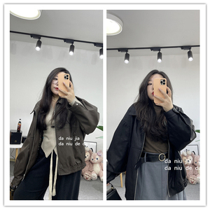 复古宽松简约大气版型帅气PU皮衣两色大牛家大码女装胖MM200斤