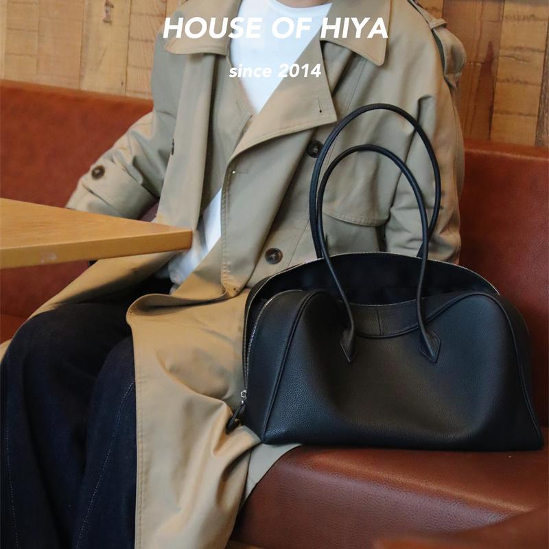 新款头层牛皮单肩通勤包大容量波士顿包女托特包腋下手提电脑包