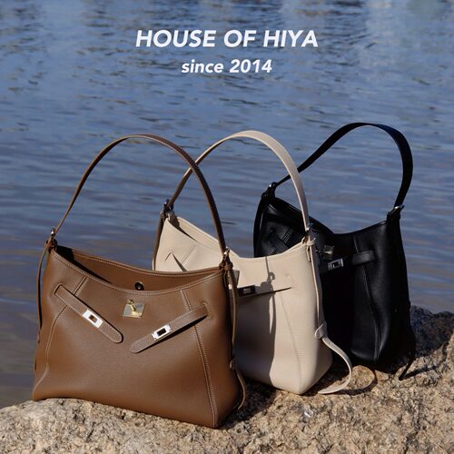 HOUSE OF HIYA全粒面头层牛皮锁扣hobo 松弛感大容量慵懒风托特包