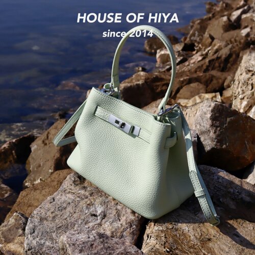 HOUSE OF HIYA头层牛皮菜篮子包腋下包水桶包斜挎手提凯莉扣