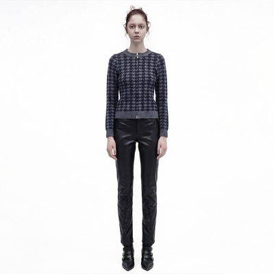 WEIQIN经典收腰千鸟格羊毛拉链