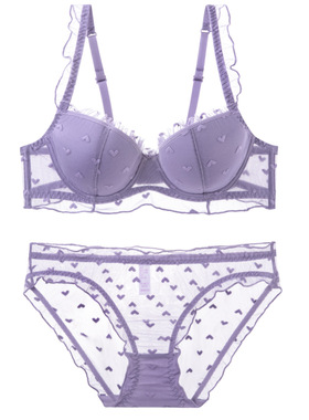 薄款软钢圈防下垂大胸显小文胸罩套装胖mm大码D杯蕾丝性感内衣女