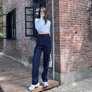 垂感高级休闲长裤 春秋新款 显瘦显高窄版 裤 女 藏青高腰直筒职业西装