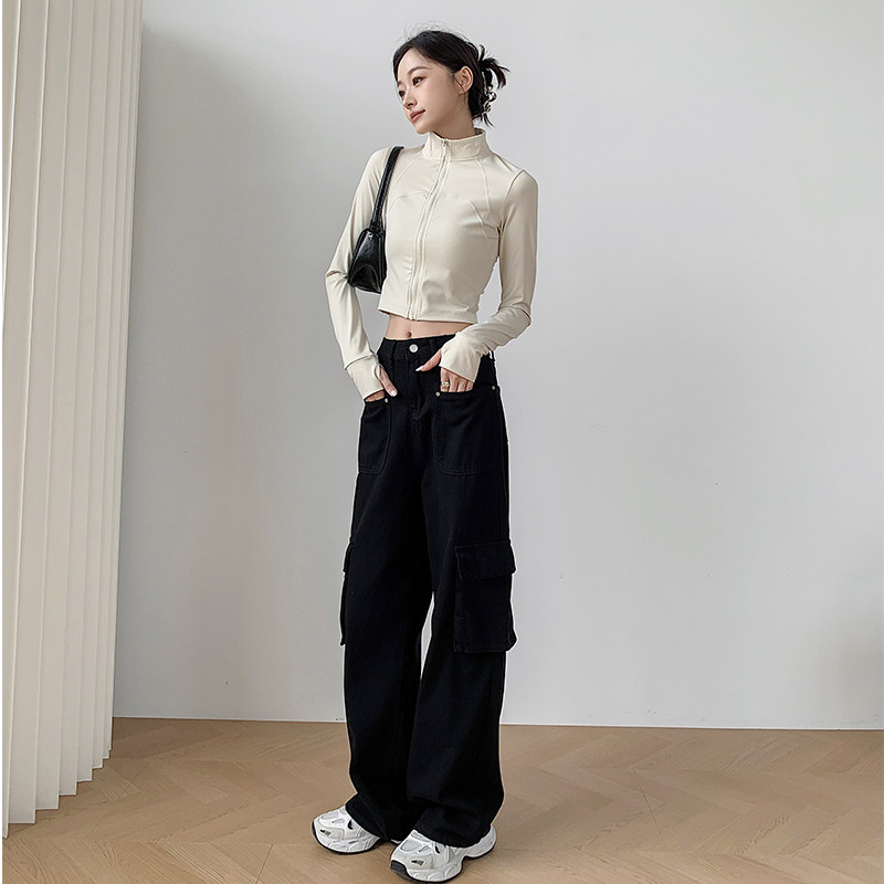 秋冬黑色工装裤设计感窄版高腰美式街舞辣妹显瘦高街直筒休闲裤女,女装/女士精品,牛仔裤,淘宝优惠券,粉丝福利购,淘宝优惠卷