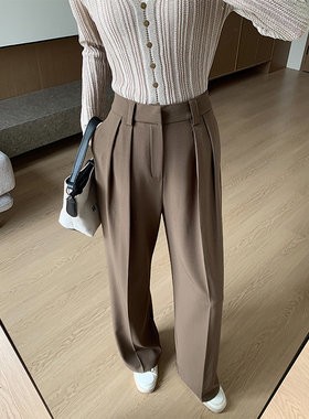 2024秋冬卡其色西装裤直筒裤宽松显瘦高级百搭阔腿拖地休闲长裤