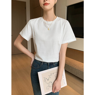 圆领白色叠穿宽松休闲设计感T恤时尚 内搭体恤上衣 正肩短袖