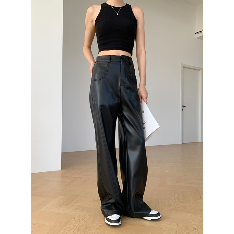 秋冬新品黑色pu皮宽松直筒皮裤女长裤显瘦高腰阔腿辣妹街舞休闲裤,女装/女士精品,休闲裤,淘宝优惠券,粉丝福利购,淘宝优惠卷