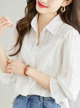 【棉绪】刺绣白衬衫女长袖2026春装新款纯棉绣花高级感女士衬衣