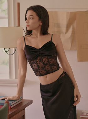 管阿姨C001性感复古蕾丝吊带胸衣套装丝绒带胸垫鱼骨内衣甜辣风