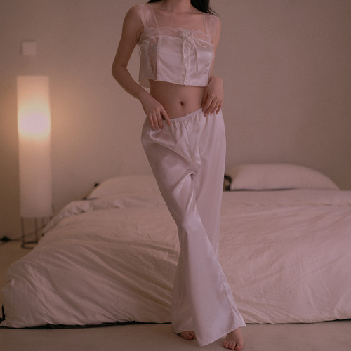 管阿姨十点半巴士B017性感蕾丝吊带阔腿裤套装居家休闲长裤两件套
