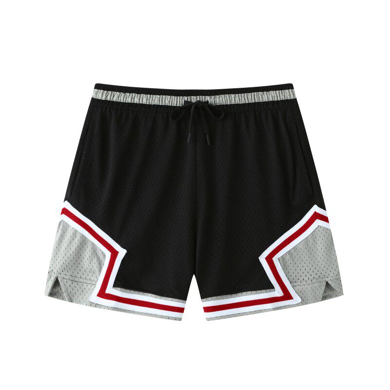 篮球运动短裤男宽松抽绳五分裤黑色撞色边条休闲百搭美式裤
