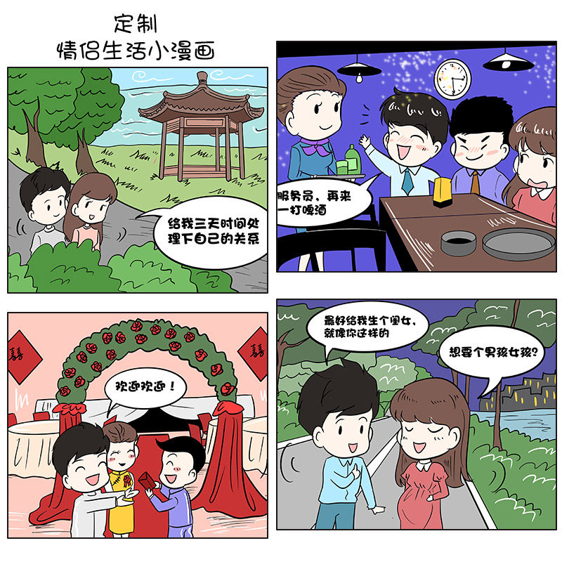 代画四格真人转Q版漫画人物定制 企业商业卡通动漫插画卡通设计