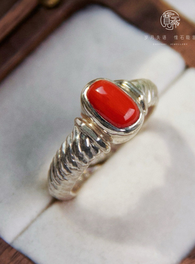 藏式红色系戒指尼泊尔925纯银手工镶嵌复古风高级感时尚小众活口