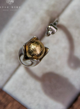 天铁陨石925银镶嵌戒指开口可调节复古民族风小众设计感高级礼物