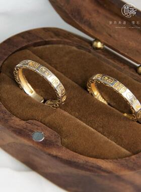 吉言招戒指925纯银描24k金活口可调闭合12码左右可做尾戒新中式