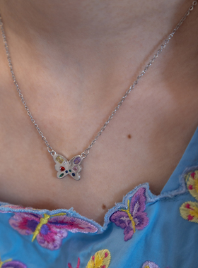 匡舟本色  法式甜心高级感 复古蝴蝶爱心彩色宝石镶嵌 项链锁骨链