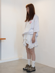 匡舟本色 韩国小众设计 复古仙女刺绣 不规则蕾丝拼接 蛋糕半身裙