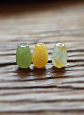 天然翡翠多彩冰黄冰秋香特色洒金圆珠手工配饰散珠diy配件桶珠