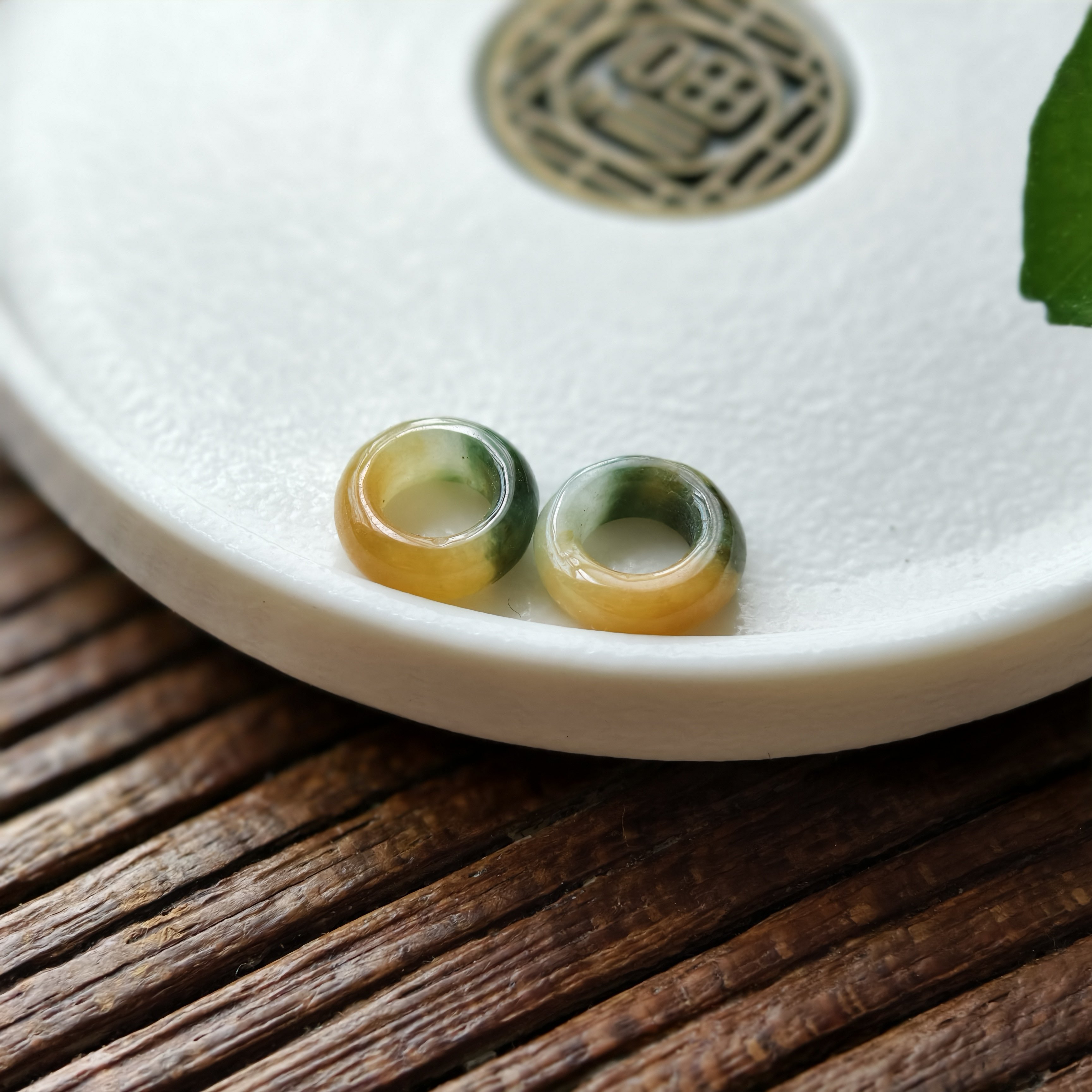 天然翡翠a货冰黄翡飘花复古新中式手工diy配饰配件彩圈跑环跑圈