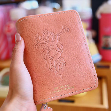 2025新品真皮活页手账本A7m5贯通收纳旅行记事本粉色天使笔记本子