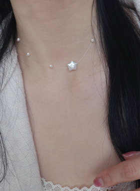 天然五角星珍珠项链锁骨链choker
