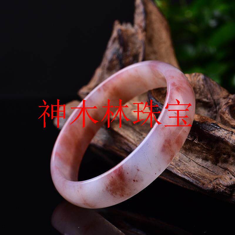 新疆和田玉金丝玉手镯冰种鸡血红粉紫色飘花手镯百搭旺夫手镯女款