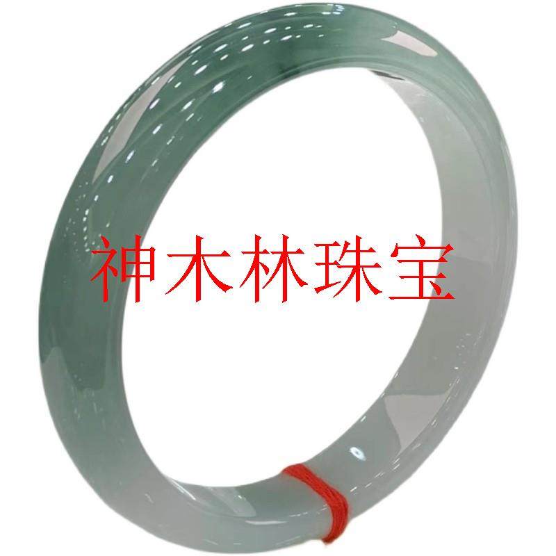 缅甸翡翠色油青飘花玉手镯半山半水冰糯种浅绿晴水玉镯子女款百搭