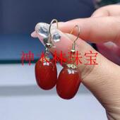 红玛瑙长形耳钩饰品耳环女款 时尚 耳饰路路通耳环红玉石饰品送妈妈