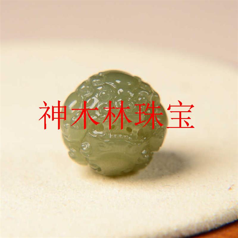 和田玉霸王貔貅圆珠青玉黄口料文玩配饰手串配珠精选招财貔貅吊坠