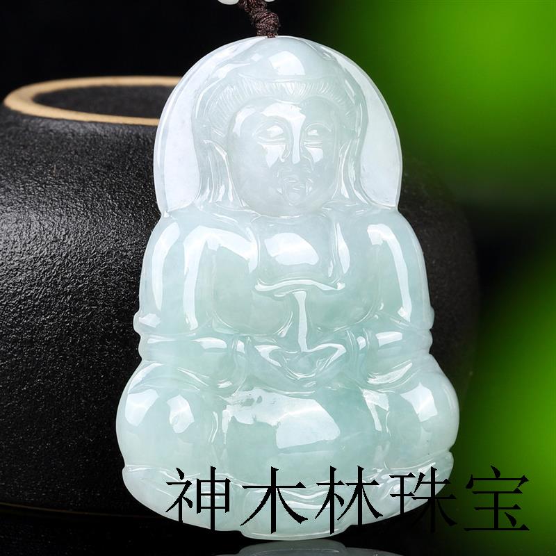 高端翡翠色观音吊坠男女款玉观音玉坠大号精品百搭菩萨观音佛挂件
