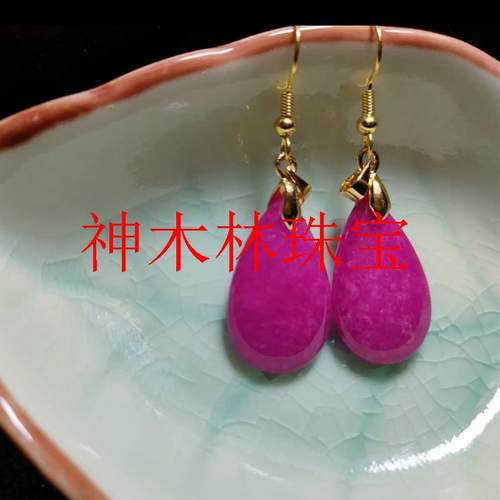 粉色银花粉耳环精选舒俱来镶嵌水滴玉石女款耳坠时尚简约百搭耳饰