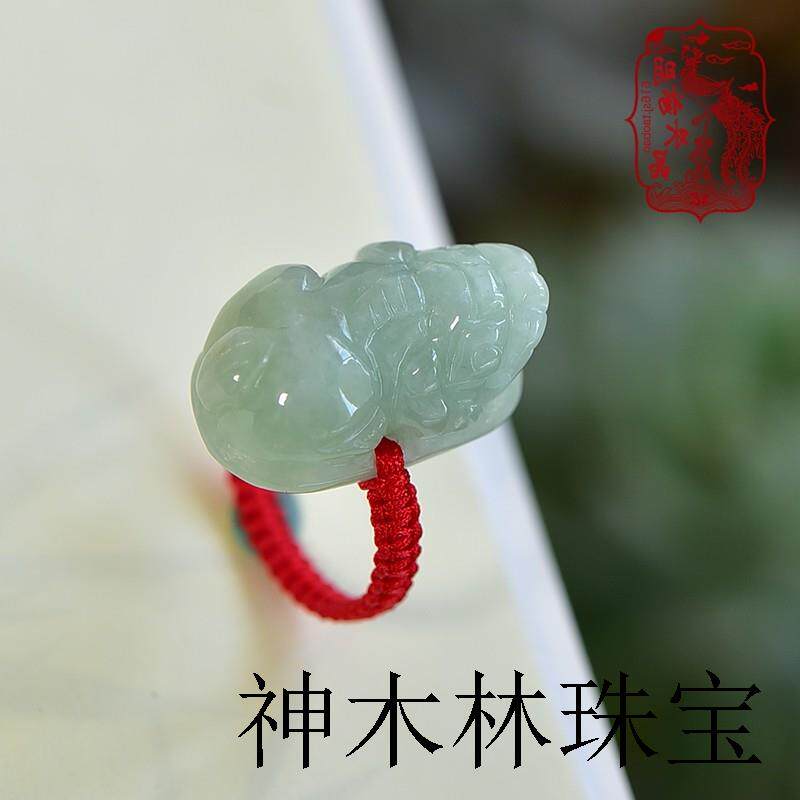 精品缅甸高级感翡翠玉貔貅红绳编织戒指手工雕刻食指尾戒圈男女款