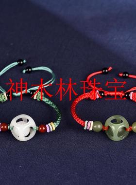 新疆和田玉吊坠路路通玉项链玲珑骰子安红豆男女情侣款转运珠手链
