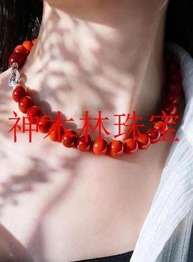 南红玛瑙满色满肉锦红圆珠项链新中式国风锁骨链本命年毛衣链礼物