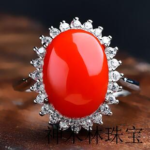 南红戒指韩版简约玛瑙柿子红蛋面指环镶钻活口男女情侣百搭玉戒圈