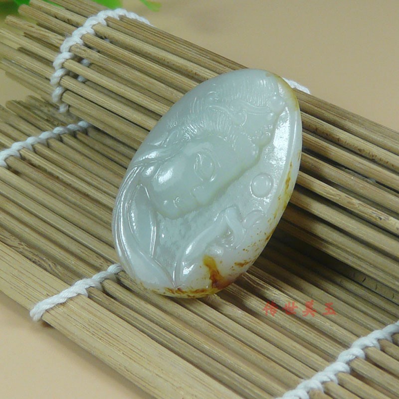 精品新疆和田玉籽料观音吊坠红沁皮白玉观音挂件男款玉佩吊坠送礼
