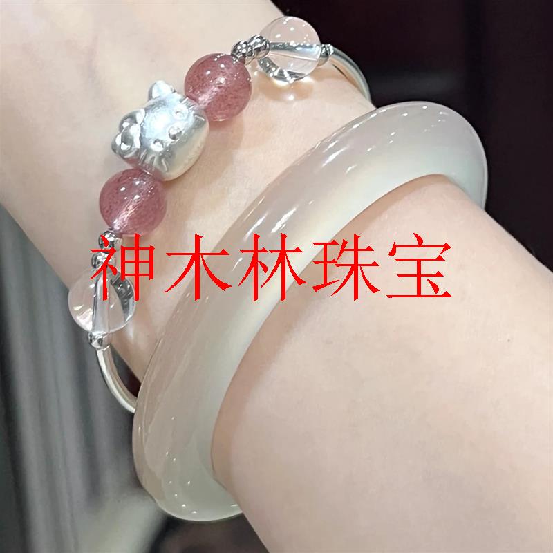 白玉髓手镯马达加斯加香槟色玛瑙玉镯子冰种马料白月光荔枝冻镯子