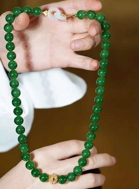 精挑和田玉菠菜绿碧玉项链原创大颗粒锁骨链新中式国风送妈妈送礼