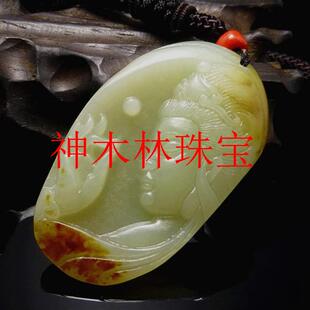 新疆和田玉观音吊坠白玉红沁皮籽料原石兰花指一念成佛挂件带链子